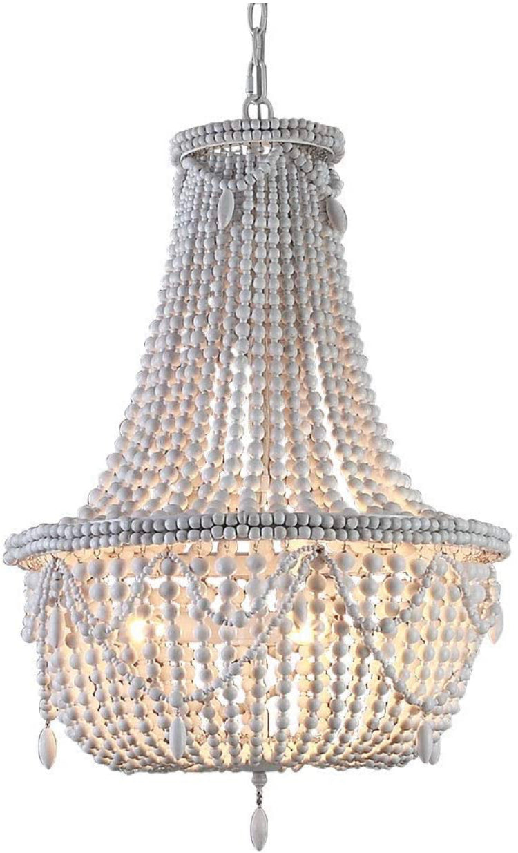 Farmhouse Distressed Wood Beaded Chandelier Antique White - STYLE LOFT HOME