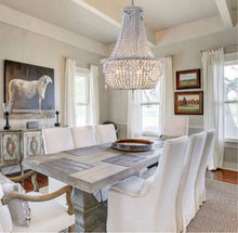Load image into Gallery viewer, Farmhouse Distressed Wood Beaded Chandelier Antique White - STYLE LOFT HOME
