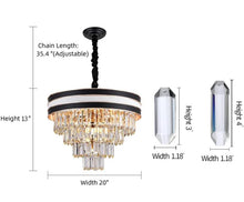 Load image into Gallery viewer, 4-Tiers Modern Crystal Chandeliers 20In 9 Lights, Top K9 Crystals Pendant Light Fixture, Adjustable Ceiling Lamp Lighting H11&#39;&#39;, Black and White
