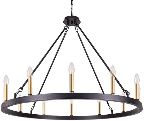 Wagon Wheel Chandelier, 12 Lights Large Black & Gold - STYLE LOFT HOME