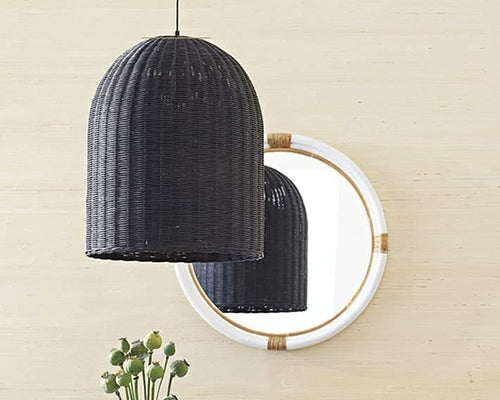 Rattan Wicker Bell Pendant, Black - STYLE LOFT HOME