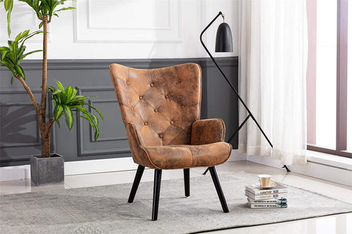 Cognac Brown Wingback Accent Chair - STYLE LOFT HOME