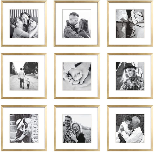 9 Pack 12x12 Inch Modern Gold Square Picture Frame Collage Set - STYLE LOFT HOME