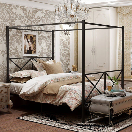 Metal Canopy Bed Frame, black - STYLE LOFT HOME