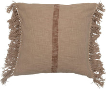 Load image into Gallery viewer, 20&quot; Square Cotton Slub Brown Stripe &amp; Fringe Pillow, Natural - STYLE LOFT HOME
