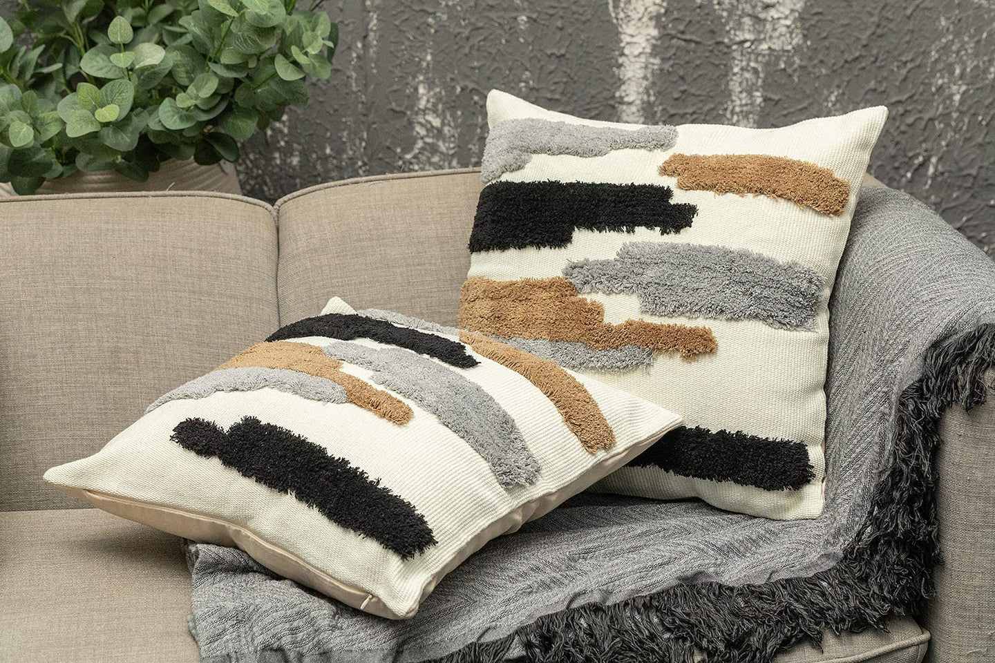 Neutral Throw Pillow Woven Tufted, Set of 2 - STYLE LOFT HOME