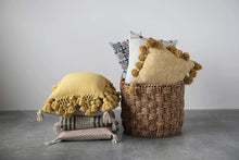 Load image into Gallery viewer, 18&quot; Square Cotton Slub Crochet &amp; Tassel, Fringe Detailing Pillow, Yellow - STYLE LOFT HOME
