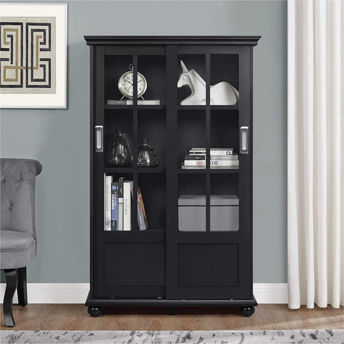 Storage Cabinet Hutch with Sliding Glass Doors - STYLE LOFT HOME