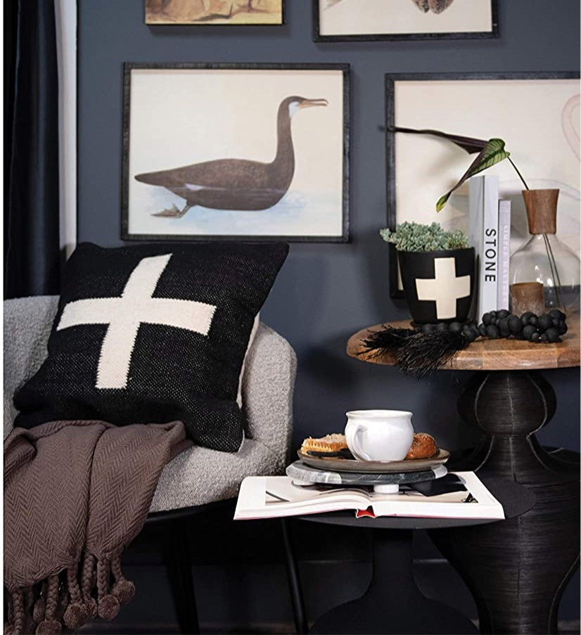 Wool Blend Swiss Cross, Black & Cream Color Pillow - STYLE LOFT HOME