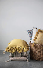 Load image into Gallery viewer, 18&quot; Square Cotton Slub Crochet &amp; Tassel, Fringe Detailing Pillow, Yellow - STYLE LOFT HOME
