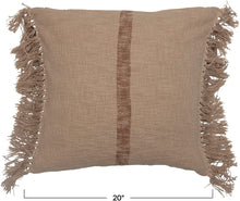 Load image into Gallery viewer, 20&quot; Square Cotton Slub Brown Stripe &amp; Fringe Pillow, Natural - STYLE LOFT HOME
