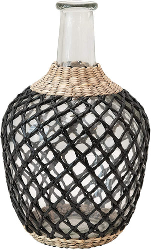 Rattan Natural & Black Vase, Seagrass Weave Decanter - STYLE LOFT HOME