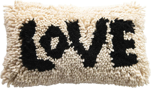 Woven Wool Shag Lumbar Love, Black & Cream Color Pillow - STYLE LOFT HOME