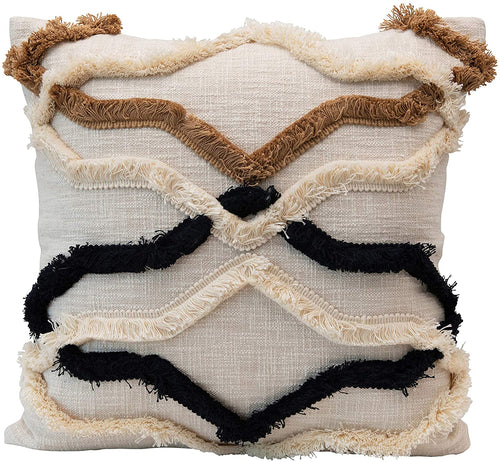 Cotton Lumbar Appliqued Fringe Pattern, Multi Color Pillow - STYLE LOFT HOME