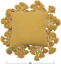 Load image into Gallery viewer, 18&quot; Square Cotton Slub Crochet &amp; Tassel, Fringe Detailing Pillow, Yellow - STYLE LOFT HOME
