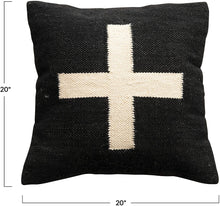 Load image into Gallery viewer, Wool Blend Swiss Cross, Black &amp; Cream Color Pillow - STYLE LOFT HOME
