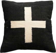 Load image into Gallery viewer, Wool Blend Swiss Cross, Black &amp; Cream Color Pillow - STYLE LOFT HOME
