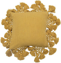 Load image into Gallery viewer, 18&quot; Square Cotton Slub Crochet &amp; Tassel, Fringe Detailing Pillow, Yellow - STYLE LOFT HOME
