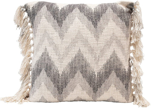 Stonewashed Cotton Slub Chevron Print & Tassels, Multi Color Pillow - STYLE LOFT HOME