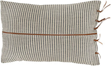 Load image into Gallery viewer, Beige &amp; Black Striped Cotton Ticking Lumbar Leather Trim Pillows - STYLE LOFT HOME
