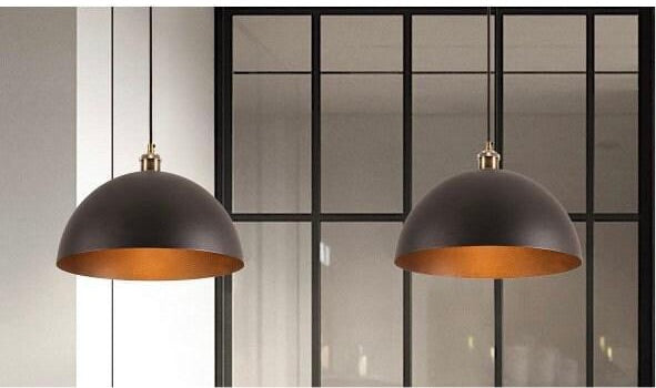 Dome Pendant Light Black With Brass or White Inlay, Large Black Bowl  Pendant Light Lamp, Kitchen Island Farmhouse Hanging Light, Melrose 