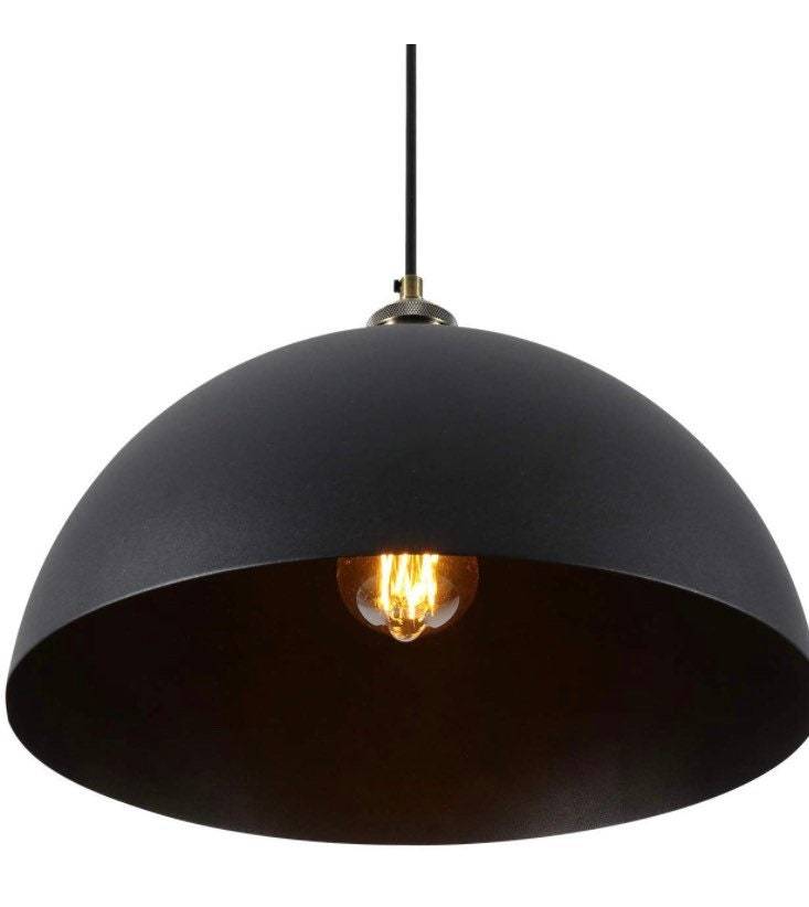 Dome Pendant Light Black With Brass or White Inlay, Large Black Bowl  Pendant Light Lamp, Kitchen Island Farmhouse Hanging Light, Melrose 