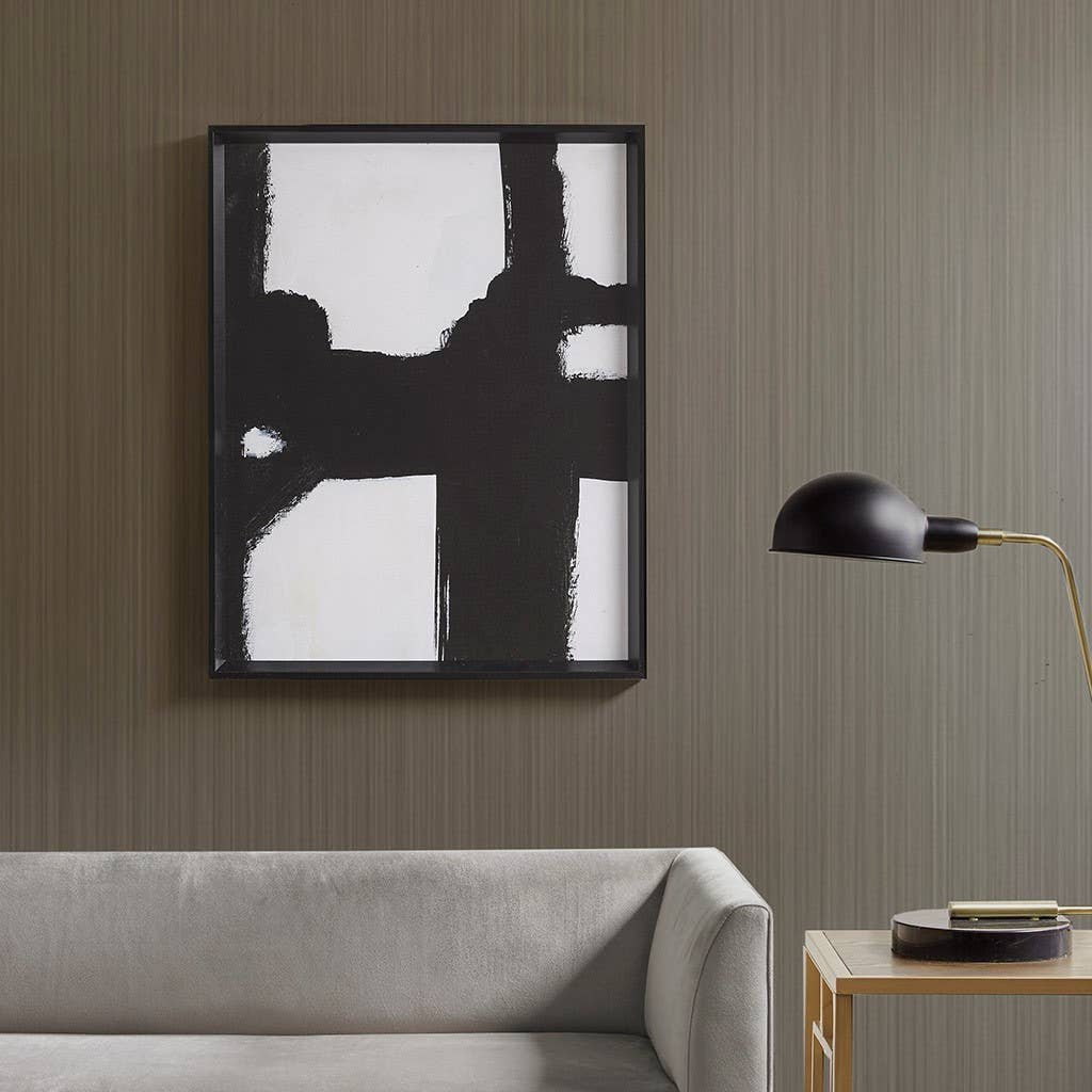 Black and White Abstract Framed Canvas Wall Art Decor