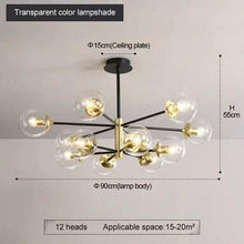 Load image into Gallery viewer, Black/Gold modern Retro LED glass ball Chandelier, Cluster Glass round lights
