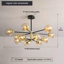 Load image into Gallery viewer, Black/Gold modern Retro LED glass ball Chandelier, Cluster Glass round lights
