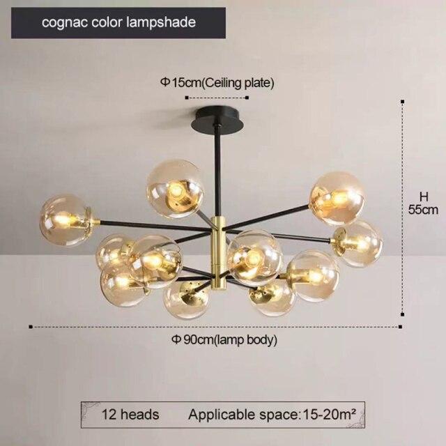 Black/Gold modern Retro LED glass ball Chandelier, Cluster Glass round lights