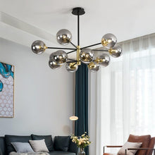 Load image into Gallery viewer, Black/Gold modern Retro LED glass ball Chandelier, Cluster Glass round lights
