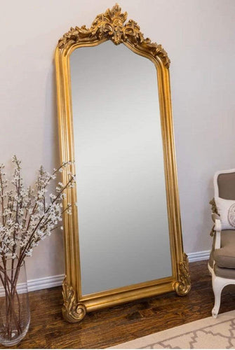 Gold Vintage Beveled full length mirror. Crown arch Leaning mirror