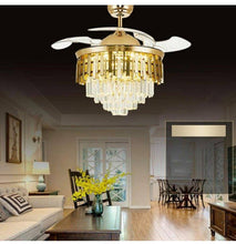 Load image into Gallery viewer, Gold and Crystal Ceiling Fan Chandelier Indoor Luxury lighting with Remote
