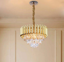 Load image into Gallery viewer, Gold and Crystal Ceiling Fan Chandelier Indoor Luxury lighting with Remote
