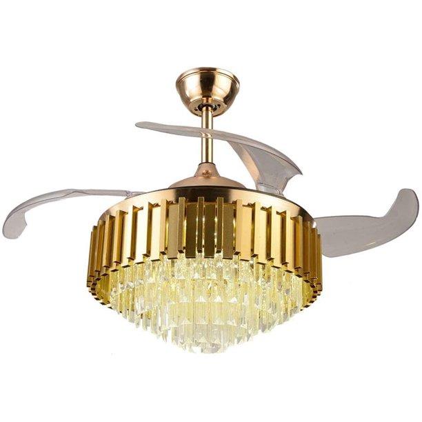 Gold and Crystal Ceiling Fan Chandelier Indoor Luxury lighting with Remote