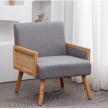 Load image into Gallery viewer, Mid Century Modern Cane Ratan Accent Chair, Upholstered Chairs with Bamboo and Solid Wood Legs, Linen Fabric Armchair, options:Cream or Gray
