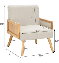 Load image into Gallery viewer, Mid Century Modern Cane Ratan Accent Chair, Upholstered Chairs with Bamboo and Solid Wood Legs, Linen Fabric Armchair, options:Cream or Gray
