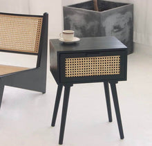 Load image into Gallery viewer, Mid Century Nightstand with Drawer, Rattan Side Table. Black or Natural
