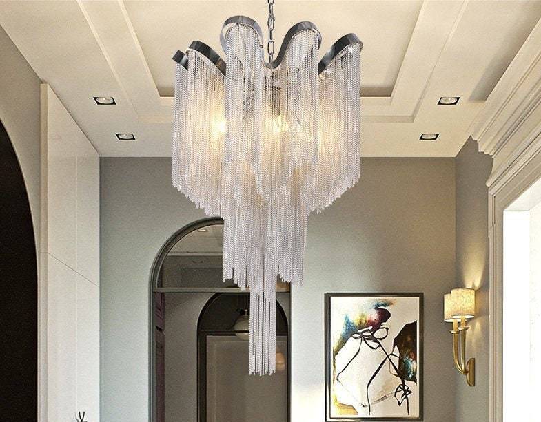 Modern Chandelier Pendant Lamp Luxury Aluminum Chains