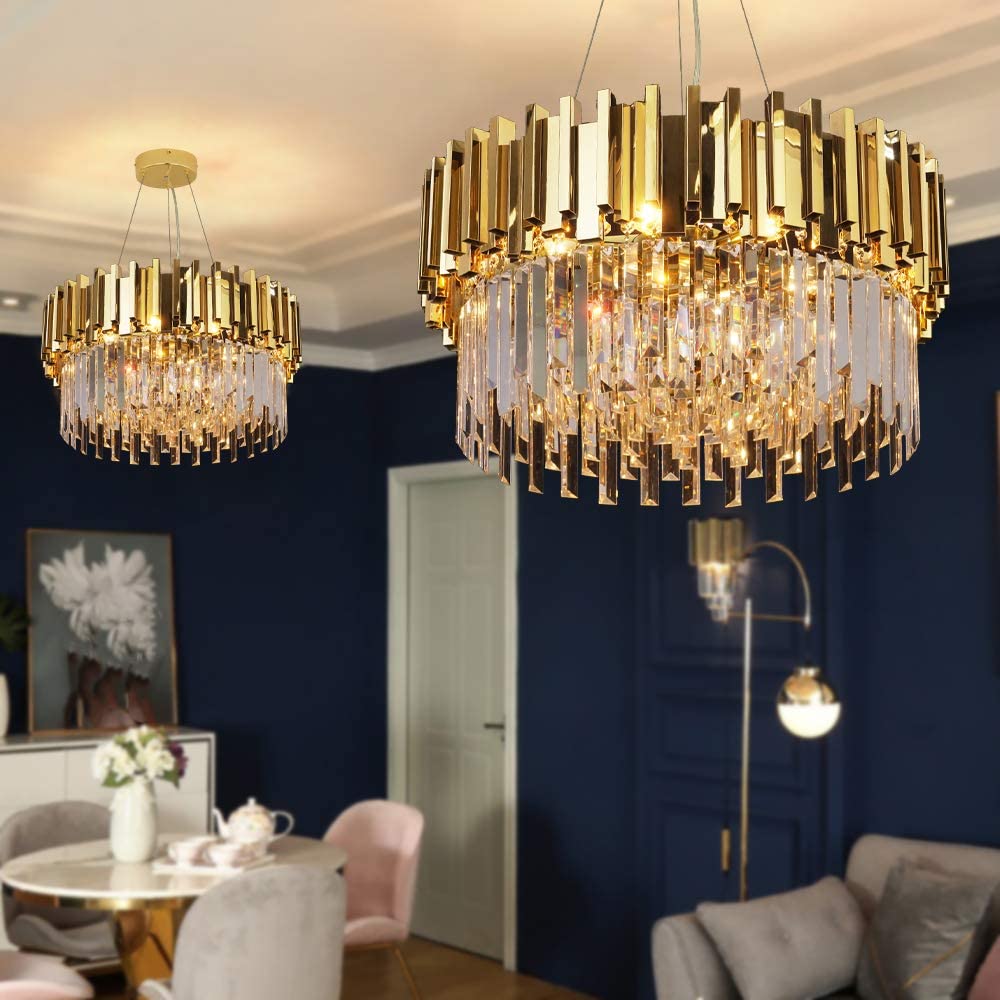 Modern Crystal Chandelier Lighting, Crystal and Gold, 23.6in x 11.1 inches