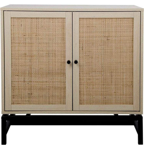 Natural 2 Door Cabinet with Rattan Elements Storage Cabinet 2-Tier Storage Shelf