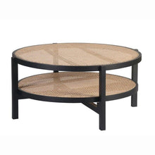 Load image into Gallery viewer, Natural Cane Coffee Table with Solid Wood and black accents, Rattan coffee table, Cane living room furniture
