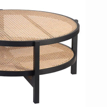 Load image into Gallery viewer, Natural Cane Coffee Table with Solid Wood and black accents, Rattan coffee table, Cane living room furniture
