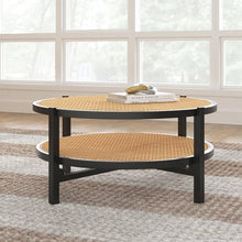 Load image into Gallery viewer, Natural Cane Coffee Table with Solid Wood and black accents, Rattan coffee table, Cane living room furniture
