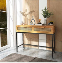 Load image into Gallery viewer, New!!! Rattan Cane Rustic Console Table with 2 Drawers Entryway Hallway
