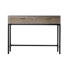 Load image into Gallery viewer, New!!! Rattan Cane Rustic Console Table with 2 Drawers Entryway Hallway, Now in GRAY washed wood!
