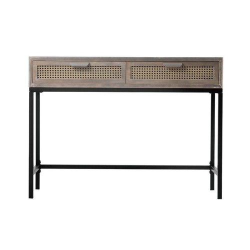 New!!! Rattan Cane Rustic Console Table with 2 Drawers Entryway Hallway, Now in GRAY washed wood!