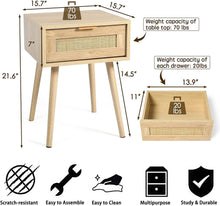 Load image into Gallery viewer, Nightstands with Rattan Drawer, Modern Night Stand for Bedrooms, Wooden Bedside Table
