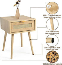 Load image into Gallery viewer, Nightstands with Rattan Drawer, Modern Night Stand for Bedrooms, Wooden Bedside Table
