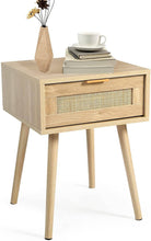 Load image into Gallery viewer, Nightstands with Rattan Drawer, Modern Night Stand for Bedrooms, Wooden Bedside Table
